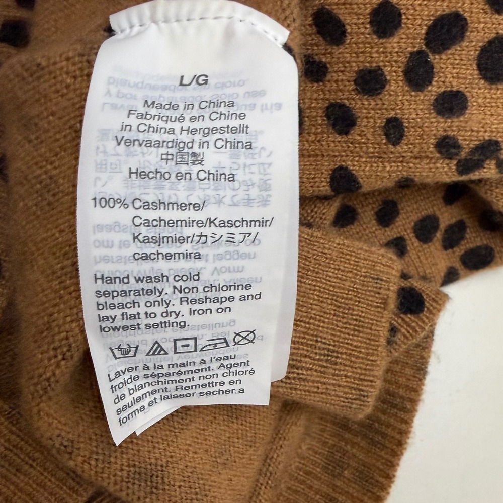 J.Crew 100% Cashmere Leopard Print Sweater L Animal Print Crew Neck Soft Classic - Picture 4 of 4